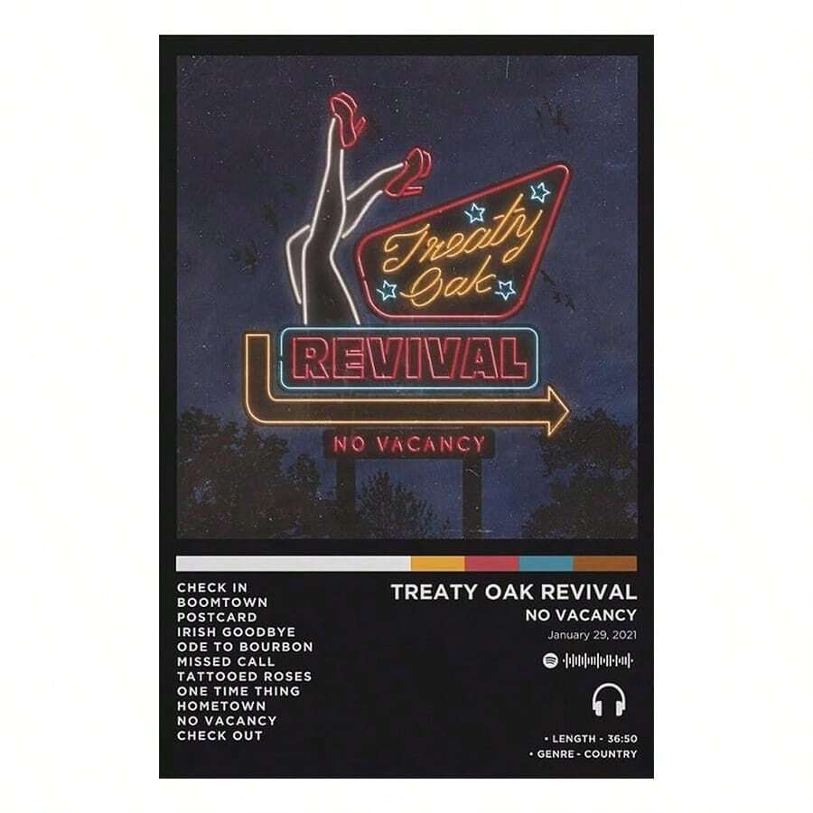 1pc Treaty Oak Revival Canvas Wall Art Poster, Vintage Neon Sign Design, Unframed Decorative Print For Living Room Bedroom, Gift Idea, - A - View 1