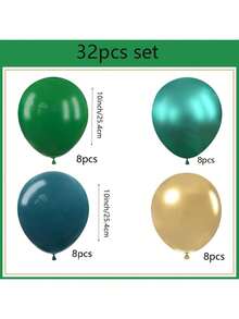 10-Inch Green And Gold Balloon Set, 32/42/55pcs Dark Green And Metallic Green Latex Balloons, Dark Green Gem Metallic Gold Party Balloons For Birthday - Multicolor - View 6