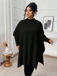 Plus Size Women Casual Warm Knitted Cardigan Sweater, Autumn/Winter Black Spring - Black - View 4