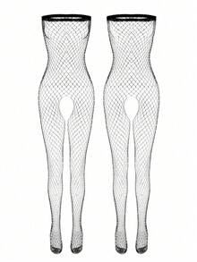 1 Piece Of Sexy Lingerie Jumpsuit With Open Crotch Exposing Breasts Bra Net Suit, Women's Jumpsuit And Sexy Lingerie Set  Plain    Hollow Out - 黑色 - 查看 11