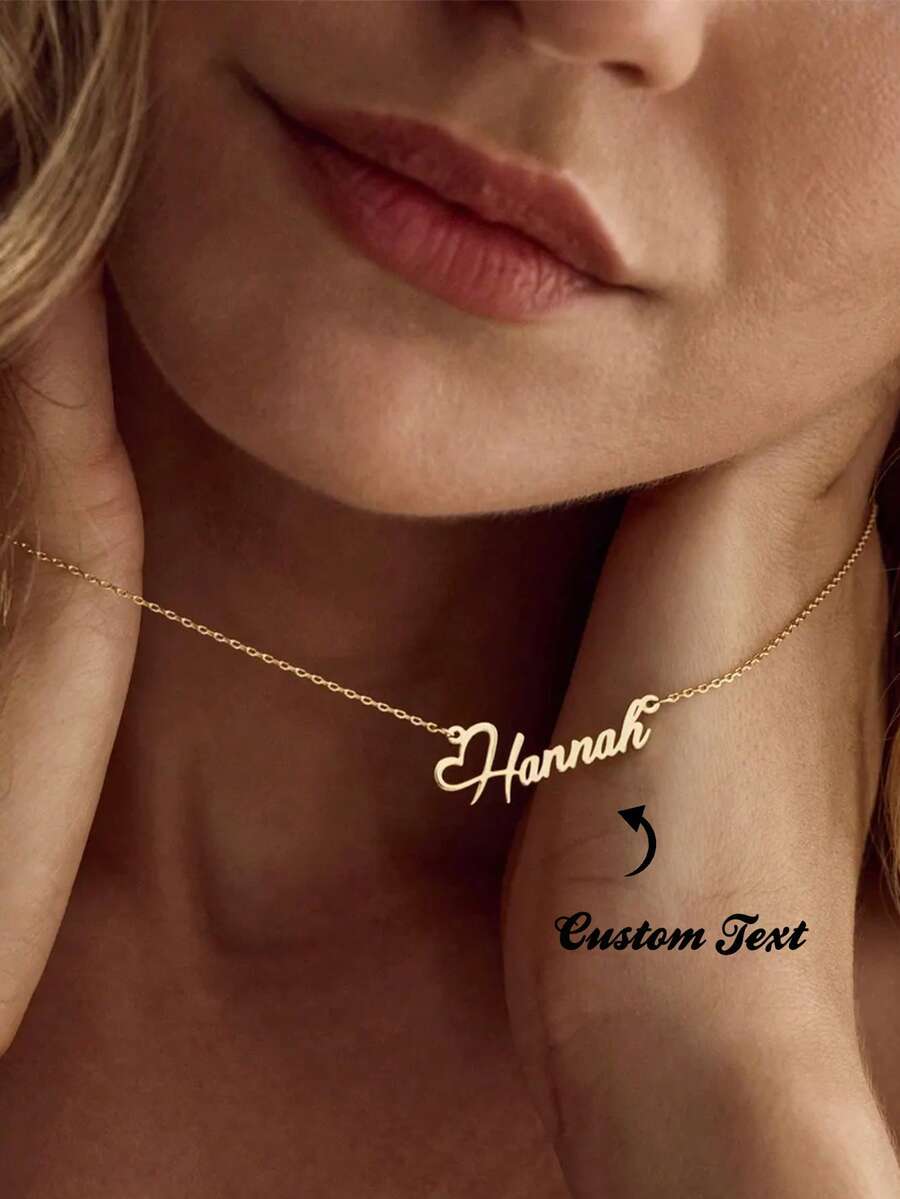 女士个性化姓名项链，时尚饰品，不锈钢铭牌吊坠项链，送给闺蜜的礼物 - 金黃色-6 - 查看 1