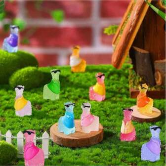 3/6/12 件发光迷你树脂羊驼微型模型，适用于 DIY 仙女花园、水族馆、植物装饰、青少年派对玩具（颜色随机）、树脂动物、迷你动物、迷你树脂动物、仙女微缩模型、迷你树脂恐龙、迷你农场动物