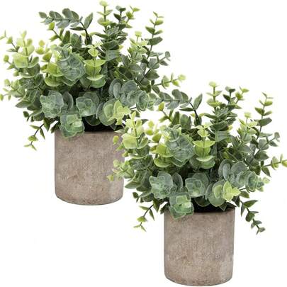 Artificial Eucalyptus Potted Plants Small Fake Plants In Pots Faux Eucalyptus Potted Plant Set For Home Shelf Desk Decoration Office Table Home Bathroom Farmhouse Room Coffee Table Deco, Small House Plants Fpr Desktop Decoration, Indoor Greenery Tabletop Decor Centerpiece