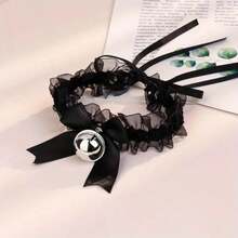 1 Gargantilla de encaje con colgante de campana - Sexy y lindo lazo ajustable para uso diario y celebraciones festivas, sin chapado, accesorio para todas las estaciones - Negro - Ver 10