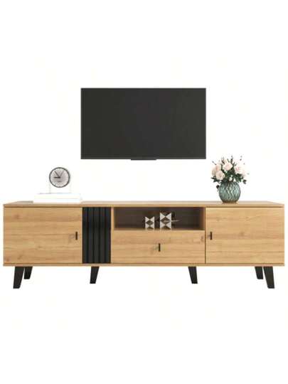 Stylish Elegance: 170cm TV Cabinet Wood Zwart Furniture, Lowboard Drawers, Diverse Storage Functions, Unique Appearance. view 5