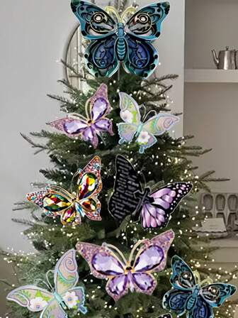 2/6/12pcs Christmas Decorations 2D Plane Large Butterfly Christmas Tree Decorations, Cute Butterfly Decorations, Christmas Tree Topper, Home Office Festive Partyase Decoration