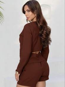 TETE FASHION Women's Tailored Set Double Vest Formal Shorts - MÀU NÂU ĐẬM - Xem 3