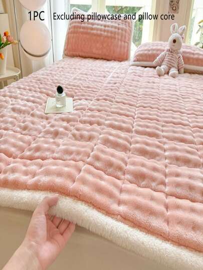 1pc Gray Quilted Mattress Pad, Soft Taffeta Plush Dark Gray Mattress Protector Cover, Minimalist Style Mattress Topper, 4-Corner Elastic Strap Design Suitable For Spring Mattress, Foldable For Storage, Easy Care, All Season Use