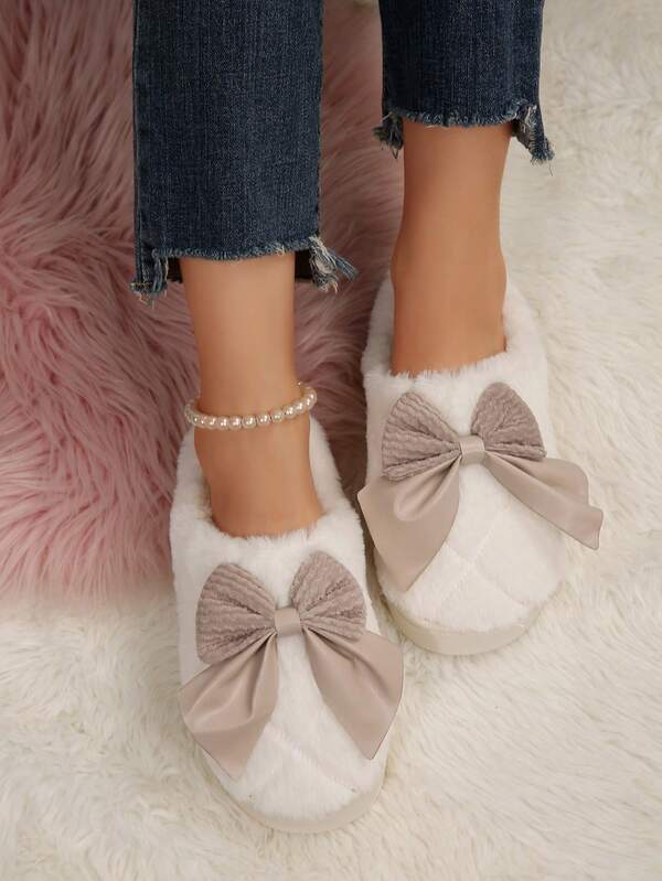 2025 New Winter Plush Slippers For Women, Warm House Shoes, Closed Toe Slipperbowknotnot Home Slippers