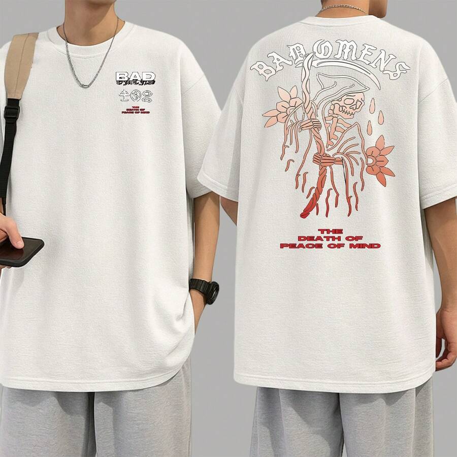 Rock Band T-Shirt 100% Cotton Plus Size - White - View 1
