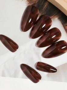 VV MEI JIA ER 24片彩色时尚美甲贴纸，包含杏仁形、棕色、法式、豹纹等多种款式，亚克力材质，可移除，全覆盖，持久耐用。套装包含1张贴纸和1个迷你指甲锉，适合日常佩戴，是美甲的理想之选。美甲用品 - 棕色 - 查看 5