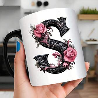 Floral Alphabet Ceramic Coffee Mug 11oz, A-Z Letter Design, Unique Gift For Women, Mom, Friends, Bride, Bridesmaid, With No Assembly Required