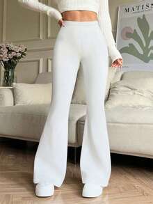 Pantalones deportivos y de yoga de cintura alta de unicolor con campana para mujeres de talla pequeña, mallas de compresión ajustadas para correr y hacer ejercicio - Blanco - Ver 2