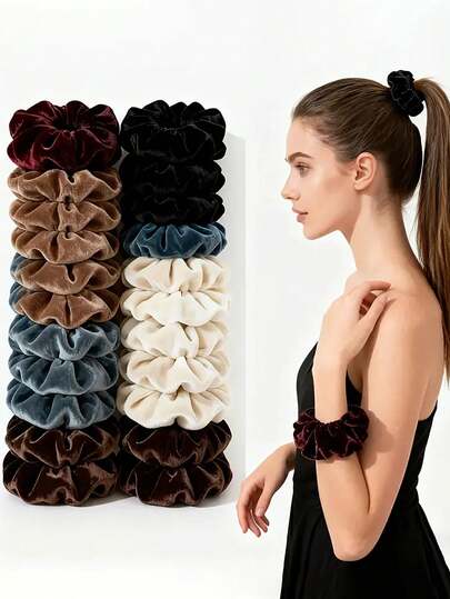 8/16pcs Random Color Velvet Scrunchies, Large Size, Retro American Style, Minimalist Fashion Hair Ties For Autumn/Winter ,Ponytail Holders ,Hair Elastics ,Hair Rubber Bands ,Hair Rope