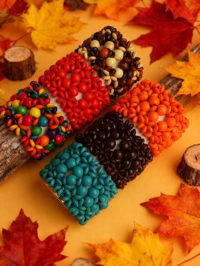 1 Stück Bohemian Retro Perlen Elastikarmband für Mädchen und Jungen, handgefertigt, Weberei, Urlaub, Tourismus, Festival Aktivitäten, Aufführungen, Accessoires, tägliches Schmuckmatching