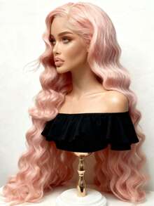 Pink Colored 250 Density Body Wave Lace Front Wigs Human Hair For Women 13x4 HD Transparent Pink Colored Glueless Wigs Pre Plucked With Baby Hair Brazilian Remy Water Wave Human Hair Wig Natural Hairline - 粉色 - 查看 3