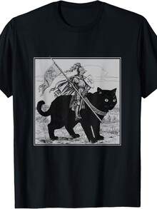 Knight Cat Rider Vintage 90s Medieval Knight Riding Cat T-Shirt - Style 1 - View 1