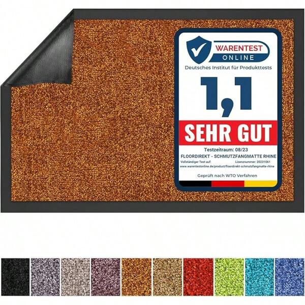 Floordirekt Rhine Dirt Trapper Doormat, Washable And Heavy-Duty Doormat With Non-Slip Backing, Doormat For Entrance Areas – Black, 90 Cm X 120 Cm