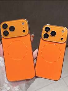 1pc Luxury Big Window Orange Plating Magnetic Wireless Charge Phone Case Compatible With IPhone 17 Pro Max Air 16 15 14 Pro Max Protection Cover