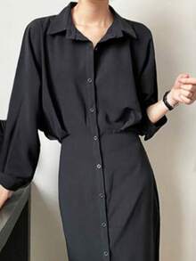 Sukienka koszulowa damska w dużym rozmiarze z paskiem, francuski elegancki styl, luźna góra i dopasowana spódnica, sukienka koszulowa o średniej długości z kołnierzykiem, odpowiednia na codzienne wyjścia, podróże, brunch, nieformalne imprezy, wiosnę/lato i jesień