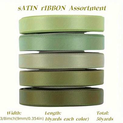 5pcs Mixed Color 3/8 Inch Wide Premium Double-Sided Satin Ribbon, Suitable For Wedding Gift Wrapping, Bridal Shower Decor, Bouquet DIY Crafts, 5 Colors X 10 Yards