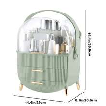 Women's Cosmetics Storage Box, Desktop Display Cosmetic Box With Handle, Lid And Drawer, Bathroom And Dressing Table Cosmetic Storage Container - 淺綠 - 查看 7
