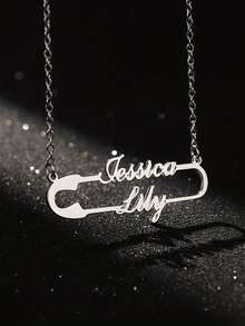 1pc Customized Name Necklace, Paperclip Shaped Necklace, Personalized Couple Name Necklace, Custom Jewelry, Silver/Gold Color, Personalized Gift, Birthday Gift, Custom Jewelry Gift, Valentine's Day Gift, Suitable For Bridesmaid Accessories, Anniversary, Birthday, Mother's Day, Ramadan Gift - Multicolor - View 3