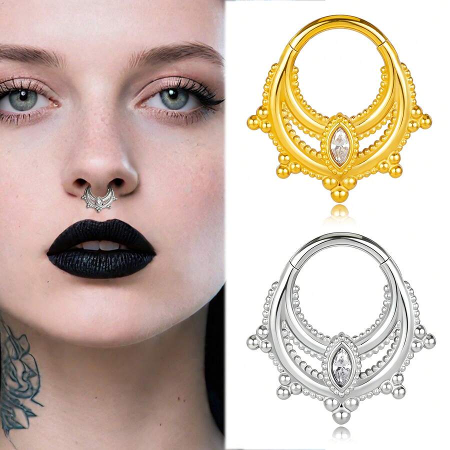1 chiếc khuyên mũi đính kim cương thanh lịch, khuyên mũi bằng thép không gỉ, khuyên sụn tai, khuyên vách ngăn mũi, trang sức xỏ khuyên unisex - phong cách-2 - Xem 1