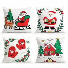 1 Stück/4 Stücke lila Weihnachtsthema Muster Kissenbezug, einseitig bedruckter Kissenbezug, geeignet für Wohnzimmer, Schlafzimmer, Heimdekoration, ganzjährig