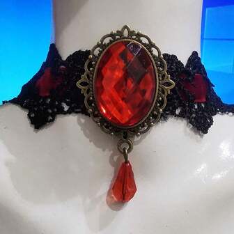 1PC Vintage Choker Gem Decoration Women Gothic Punk Style Black Lace Beads Collar Necklace Party Jewelry