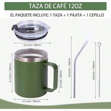 Volhoply - Taza de café con asa de acero inoxidable y aislamiento hermético, con tapa corrediza y popote, mantiene el frío y el caliente, tazas de campamento, 2 piezas, 355 ml, blanco - Verde militar - Ver 3