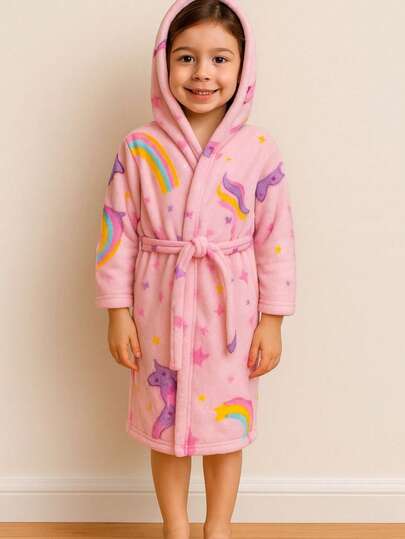 Roupão Infantil de Microfibra Toque Suave Com touca Inverno
