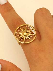 1pc Stainless Steel Sunflower Ring, Fashionable Vintage Style Jewelry Accessory For Women, Suitable For Daily, Gathering, Party And Event Wear