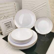 Elegant Gold-Rimmed Plates, White Plates With Gold Trim, Pasta Plates, Dessert Plates, Party Plates, Appetizer Plates, Cake Plates, Reusable And Easy To Clean Dinnerware, Suitable For Parties, Weddings, Luncheons, Family Gatherings, Engagements, BBQs, Dinners, Picnics, Buffets, Catering, Christmas Dinners, And More! - Multicolor - View 11