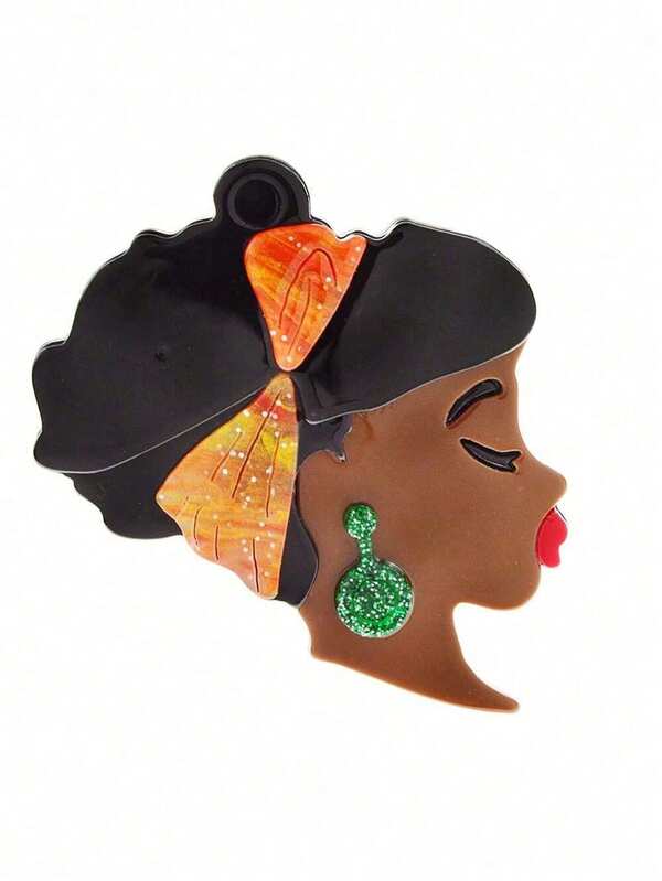 دبوس أكريليك فينتاج بتصميم فتاة بوشاح وأقراط، دبوس جديد للموضة على الياقة والحقيبة الظهر