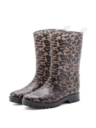 1 Pair Women's Mid-Calf Rain Boots, Fashionable Riding Style Waterproof Galoshes, Lightweight Outdoor Garden Rubber Boots