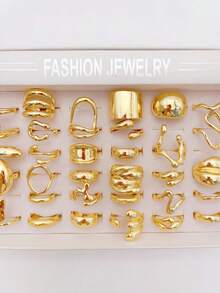 Bộ 15 chiếc nhẫn kim loại hình học bất đối xứng có họa tiết lỏng, hình trái tim, hình giọt nước, hình chữ thập, nhiều lớp, kiểu dáng đơn giản, sóng, thời trang, thanh lịch, thiết kế cổ điển, thích hợp cho ngày lễ, tiệc tùng, hẹn hò, làm quà tặng, đeo hàng ngày - Bộ nhẫn không đều - Xem 5