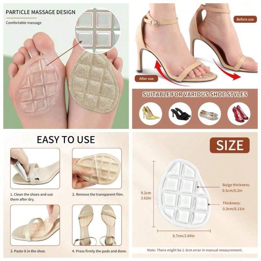 3 Pairs Metatarsal Forefoot Pads, Heel Inserts Insoles Pads, Ball Of Foot Cushions High Heel, Shoe Inserts Anti Slip Heel Cushion Inserts And Comfort - A-3 對清除 - 查看 1