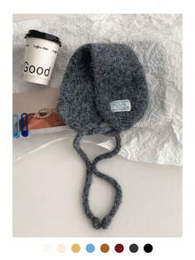 针织耳罩 - 时尚装饰头带式耳罩，女士高端毛绒围巾式头饰，复古保暖内衬针织系带颈套，秋冬多功能保暖耳罩 - 布標純色拉毛 - 查看 14