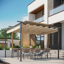 Retractable Awning Cover Modern Archway Sun Shade Steel Pergola - Beige - View 3