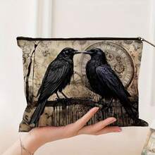 1 pieza, Bolsa de maquillaje con estampado de cuervo gótico de Halloween y cremallera, Bolsa de cosméticos y artículos de tocador de estilo gótico oscuro de la academia, Bolsa reutilizable para medicamentos con tema de terror, Bolsa para lápices y almacenamiento, Bolsa de viaje y maquillaje - Para la escuela, la decoración del hogar de verano, la bolsa de aperitivos, 9 pulgadas * 6 pulgadas