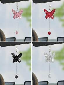 1pc Car Interior Pendant Full Diamond Shining Butterfly Car Rearview Mirror Decoration Car Interior Pendant Women's Car Accessories