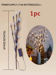 1 szt. 20 diod LED, ciepła biała, kulista lampa w kształcie gałęzi, lampa dekoracyjna do wazonu, dekoracja festiwalowa, oświetlenie krajobrazu na imprezę, lampki choinkowe, lampa w kształcie gałęzi LED, odpowiednia na biurko w sypialni, dekoracja świąteczna, plastikowa sztuczna gałąź, zasilana bateriami (bez 2 baterii AA), odpowiednia na ślub, zaręczyny, Walentynki