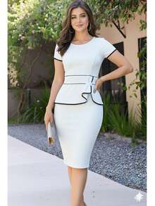 Red White Midi Dress With Bow And Bow, Wholesale Promotion - White - View 1