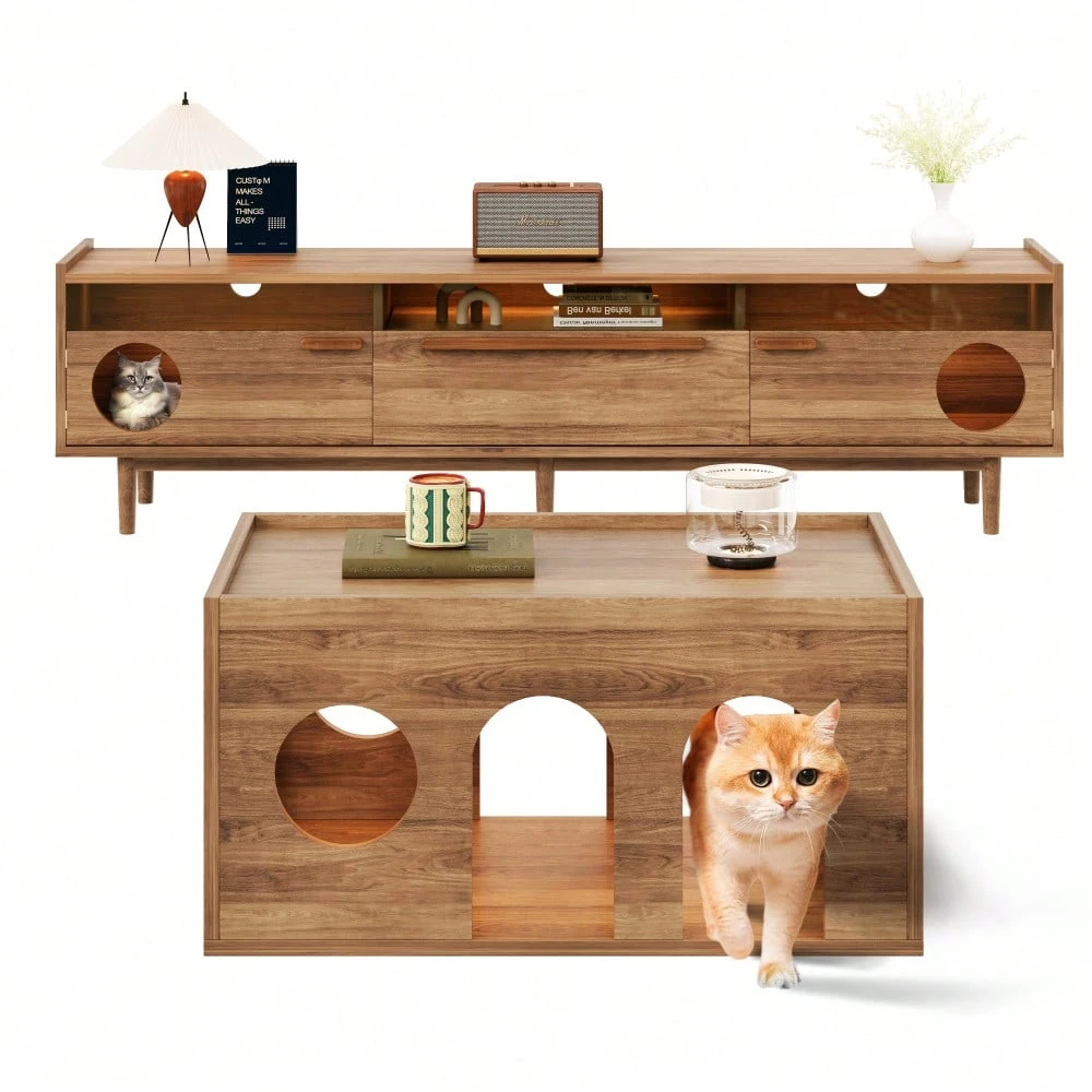 Walnut + MDF+Glass+LED