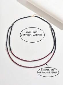1pc Casual Fashion Black & Red Beaded Crossover Necklace/Sweater Chain, Suitable For Gift, Party, Everyday Wear