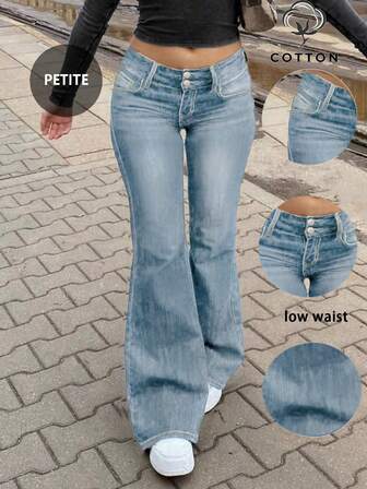 Elegant Personalized Women's Tight Denim Flared Pants, Petite Fit