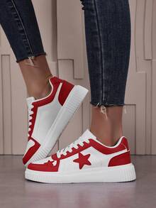 男士厚底休闲鞋，百搭滑板鞋，拼色跑步鞋，青少年舒适软底鞋 - 5522-白紅 - 查看 3