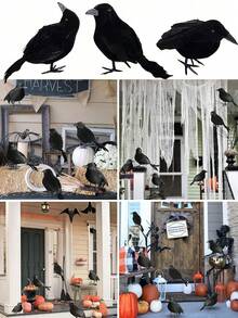 1 pièce Statue de corbeau en plumes d'Halloween, décoration de corbeau en mousse réaliste faite à la main, décoration d'intérieur et d'extérieur pour fête.