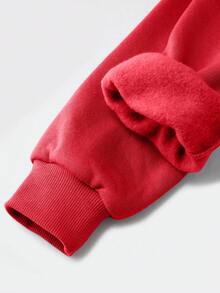 Nueva sudadera roja de otoño/invierno, con un estampado de letras creativo, fresco y natural, un estampado único, estilo retro americano, estilo urbano adorable, tejido de algodón de alta calidad, cómoda e informal, estilo urbano dulce y moderno, relajada y fácil de combinar, adecuada para la calle, informal, para ir al trabajo y para estar en casa, estilo Y2K, sudadera roja para niños. - Rojo - Ver 4